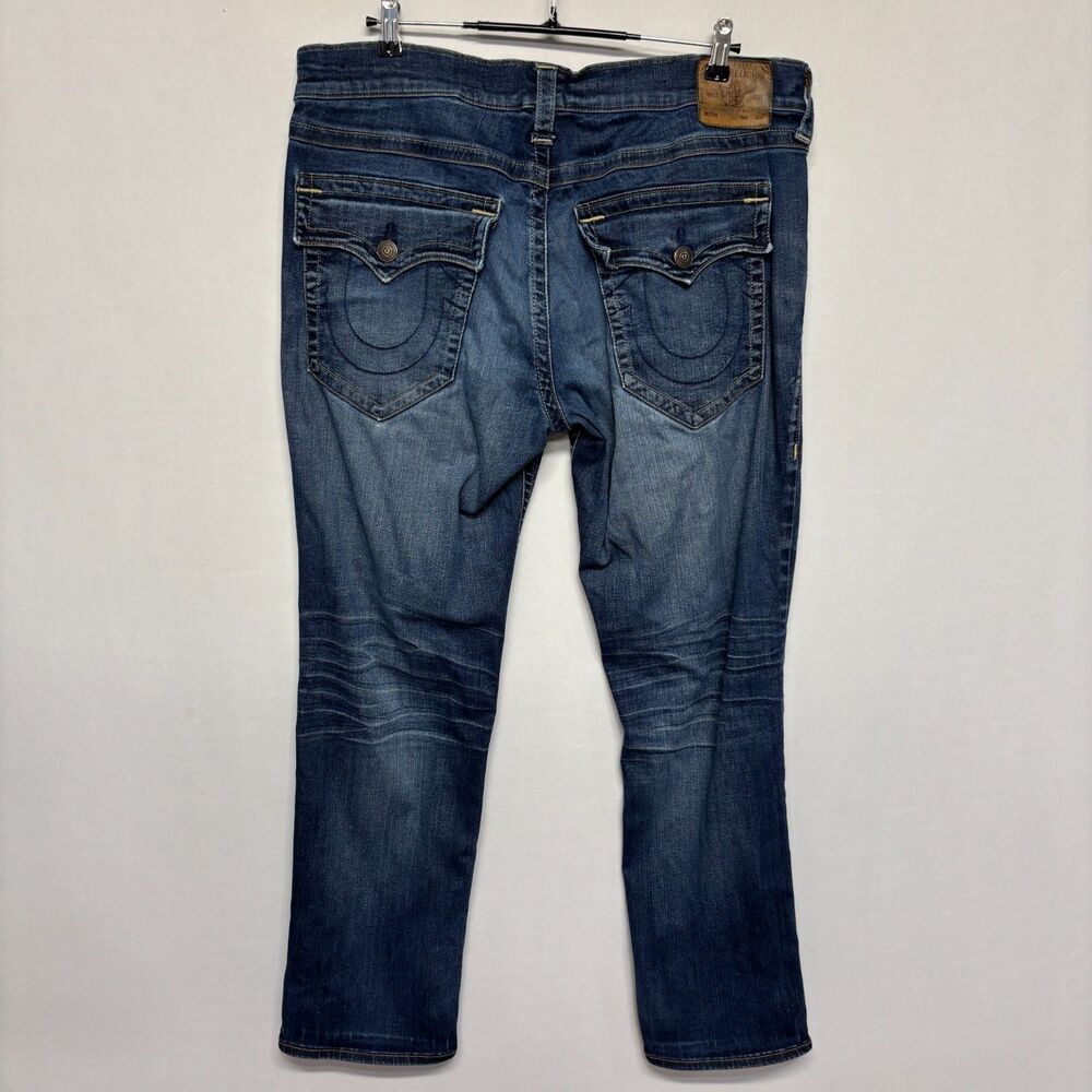 True Religion Men Flap Ricky Relaxed Straight Jeans Size 38 Blue Denim D130 -16
